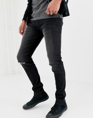 Черные выбеленные джинсы скинни -Черный D-Struct