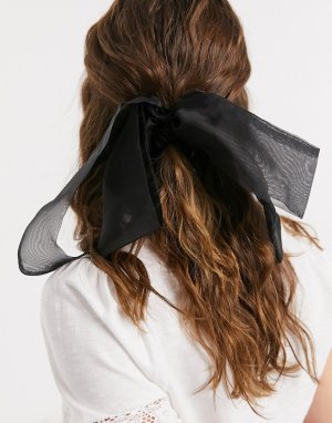 Черная повязка для волос с бантом из органзы -Черный ASOS DESIGN