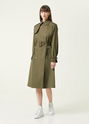 Двубортное верхнее пальто цвета хаки с поясом и Polo Ralph Lauren. Цвет: хаки