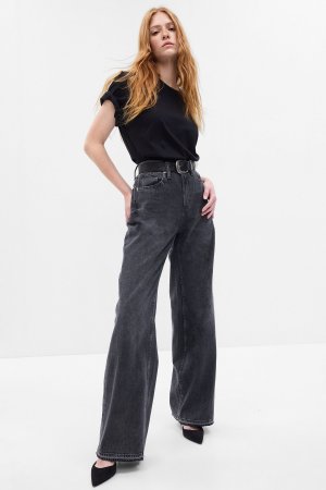 Широкие джинсы с высокой талией и технологией Washwell Gap, черный GAP