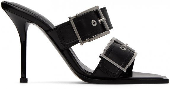 Черные босоножки на каблуке в стиле панк с двойной пряжкой Alexander McQueen