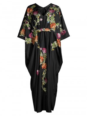Атласное платье макси с вышивкой Shinjo , черный Josie Natori