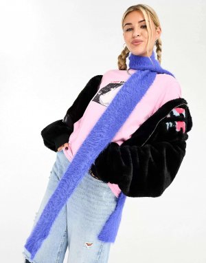 Узкий вязаный шарф с ресничками темно-синего кобальта Skinnydip