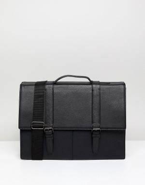 Черный кожаный портфель ASOS DESIGN. Цвет: черный