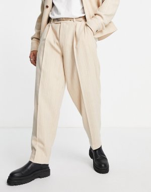 Бежевые брюки в тонкую полоску с широкими штанинами -Светло-бежевый цвет ASOS DESIGN