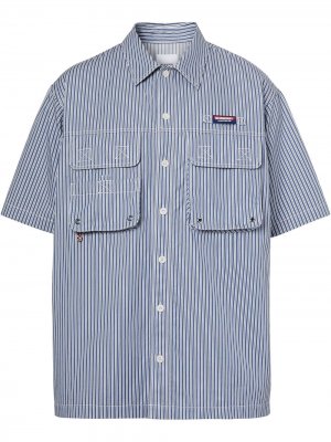 Полосатая рубашка с короткими рукавами и логотипом Burberry. Цвет: синий