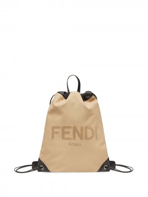 Рюкзак с кулиской и логотипом Fendi. Цвет: бежевый