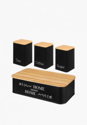 Набор контейнеров для хранения продуктов Elan Gallery 1,1 л с бамбуковыми крышками и Контейнер 42,3х23х12,7. Цвет: черный