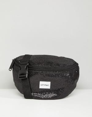 Черная сумка-кошелек на пояс с блестками -Черный Spiral