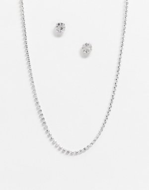 Ожерелье с кристаллами Swarovski и серьги-гвоздики из стерлингового серебра -Очистить Krystal London