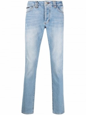 Прямые джинсы с эффектом потертости Philipp Plein. Цвет: синий