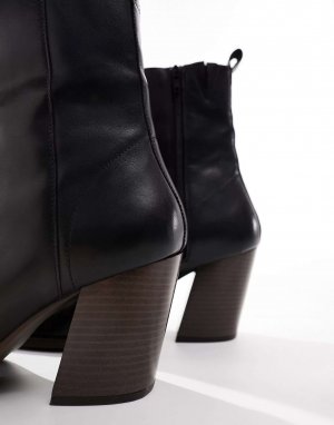 Черные кожаные ботинки челси на каблуке ASOS натуральной подошве