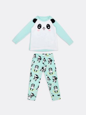 Пижама для девочек (лонгслив и брюки) Mark Formelle. Цвет: ментол +панды на ментоле