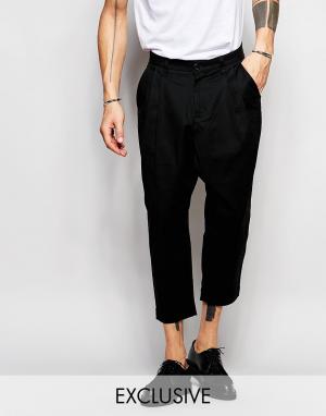 Укороченные брюки с заниженным шаговым швом Black Eye Rags. Цвет: черный