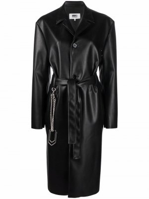 Однобортное пальто из искусственной кожи MM6 Maison Margiela. Цвет: черный