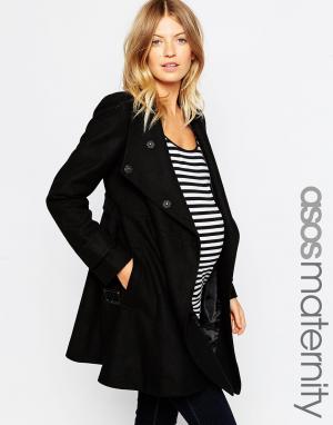 Короткое приталенное пальто для беременных с воротником-трубой ASOS Ma Maternity. Цвет: черный