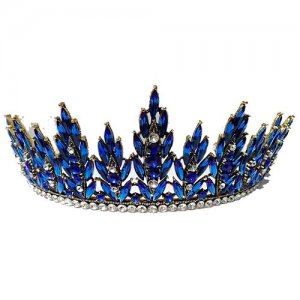 Диадема царская золото отделка синими камнями Маски - Карнавал. Цвет: синий/золотистый