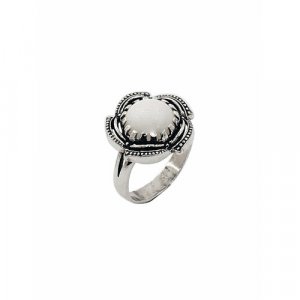 Перстень ФИТ цветок, серебро, 925 проба, чернение, перламутр, размер 18, серебряный, белый. Цвет: серебристый/белый
