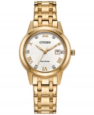 Eco-Drive Женские классические золотистые часы с браслетом из нержавеющей стали, 29 мм Citizen