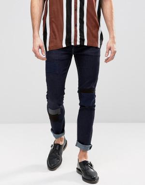Супероблегающие стретчевые джинсы с заплатками Religion. Цвет: синий