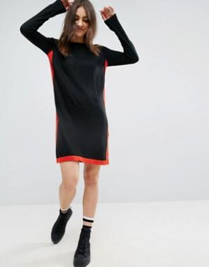 Платье с отделкой в спортивном стиле ASOS. Цвет: черный