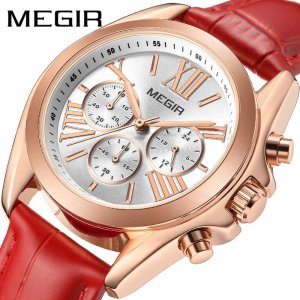 Брендовые часы MEGEL MEGAIR, женские модные многофункциональные кожаные кварцевые с календарем и хронографом для девочек 2114 Megir