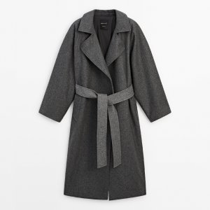 Пальто Belted Oversize - Studio, серый Massimo Dutti