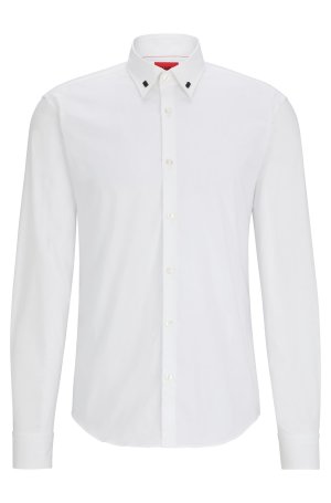 Рубашка приталенного кроя из эластичной хлопковой парусины с логотипом на воротнике, белый Hugo Boss
