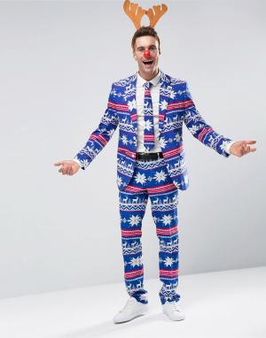 Костюм слим и галстук в рождественском стиле OppoSuits Oppo Suits. Цвет: синий