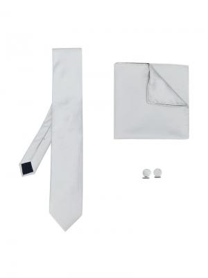Запонки и галстук Corneliani. Цвет: серый