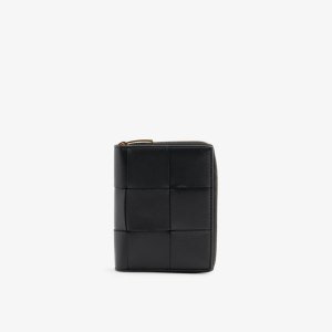 Кожаный кошелек на молнии с мягкой подкладкой Intrecciato , черный Bottega Veneta