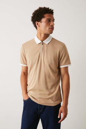 Жаккардовая рубашка-поло больших размеров с короткими рукавами и воротником-молнией , белый Burton