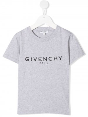 Меланжевая футболка с логотипом Givenchy Kids. Цвет: серый