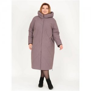 Пальто женское зимнее кармельстиль большие размеры длинное с капюшоном Karmel Style. Цвет: фиолетовый
