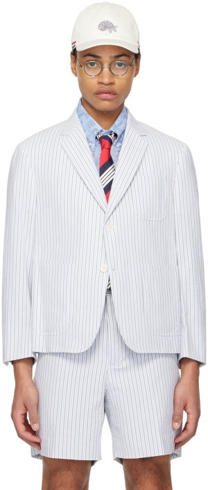 Бело-синий пиджак в полоску Thom Browne