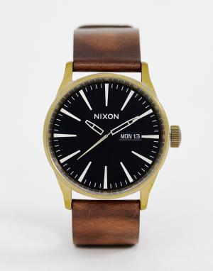Часы с кожаным ремешком 42 мм-Коричневый Nixon