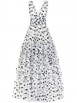 Вечернее платье в горох со сборками Dolce & Gabbana. Цвет: белый
