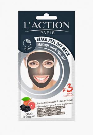 Маска для лица LAction L'Action очищающая, на основе угля Black Peel off mask, 3 х 6 г. Цвет: прозрачный