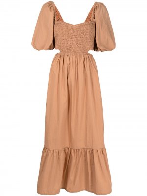 Платье миди Bloom с объемными плечами Faithfull the Brand. Цвет: коричневый