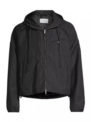 Куртка из шерсти и мохера в тонкую полоску с капюшоном на молнии спереди , черный Ferragamo