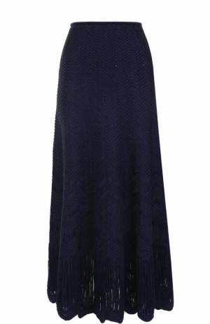 Шелковая юбка-макси фактурной вязки Oscar de la Renta. Цвет: темно-синий