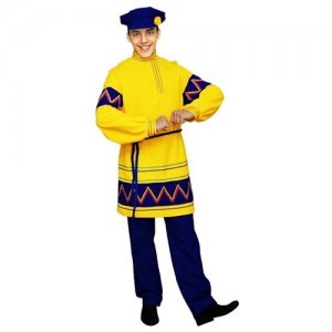 Русский народный костюм Яков желтый Веселые елки 48-50 (рубашка, брюки, пояс, картуз) Весёлые Ёлки