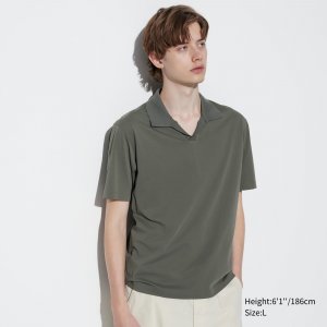 Рубашка-поло Airism со шкипером и короткими рукавами, оливковый Uniqlo
