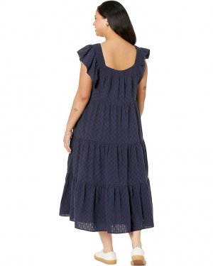 Платье Plus Ruffle-Sleeve Tiered Midi Dress in Textured Check, цвет Juniper Berry Madewell
