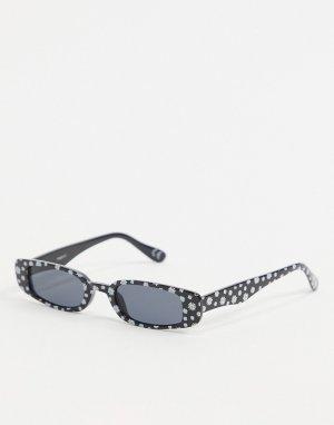 Узкие квадратные очки с принтом в ромашку и оправой из переработанного материала -Черный цвет ASOS DESIGN