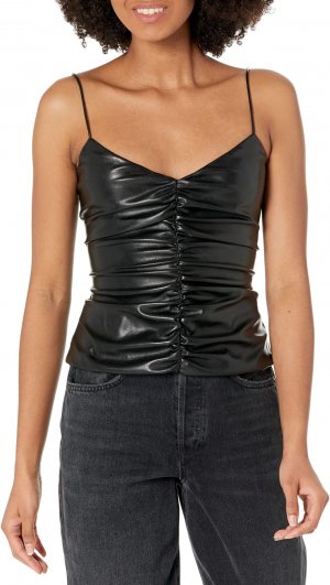 Майка Faux Leather Ruched Cami , черный 7 For All Mankind