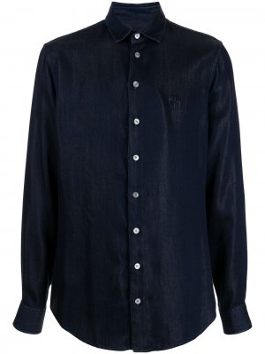 Джинсовая рубашка с вышитым логотипом Giorgio Armani. Цвет: синий