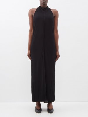 Трикотажное платье brynlee с открытой спиной и вырезом халтер , черный The Row