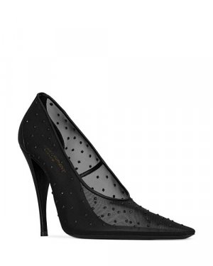 Туфли для шампанского из сетки со стразами , цвет Black Saint Laurent