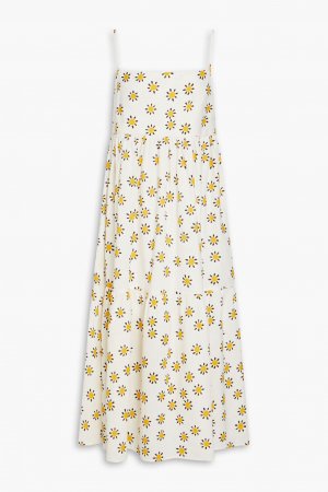 Платье миди из льна и хлопка со сборками с цветочным принтом Chinti & Parker, слоновая кость PARKER